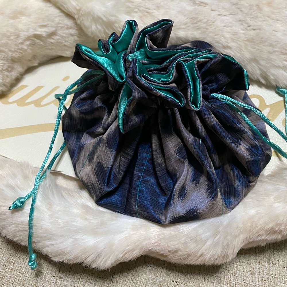 Teal Satin Drawstring Pouch - Picture 2 of 9
